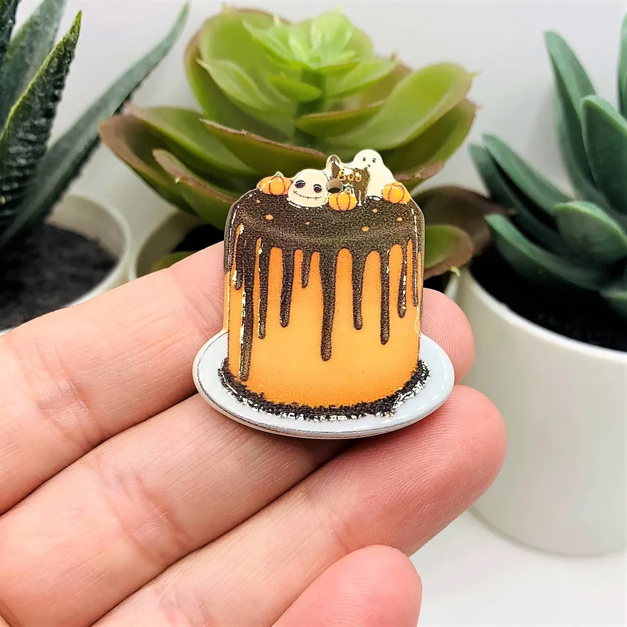 1, 4 or 20 Pieces: Halloween Cake, Fall Baker's Pendant - Double Sided