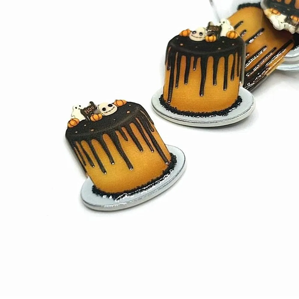1, 4 or 20 Pieces: Halloween Cake, Fall Baker's Pendant - Double Sided