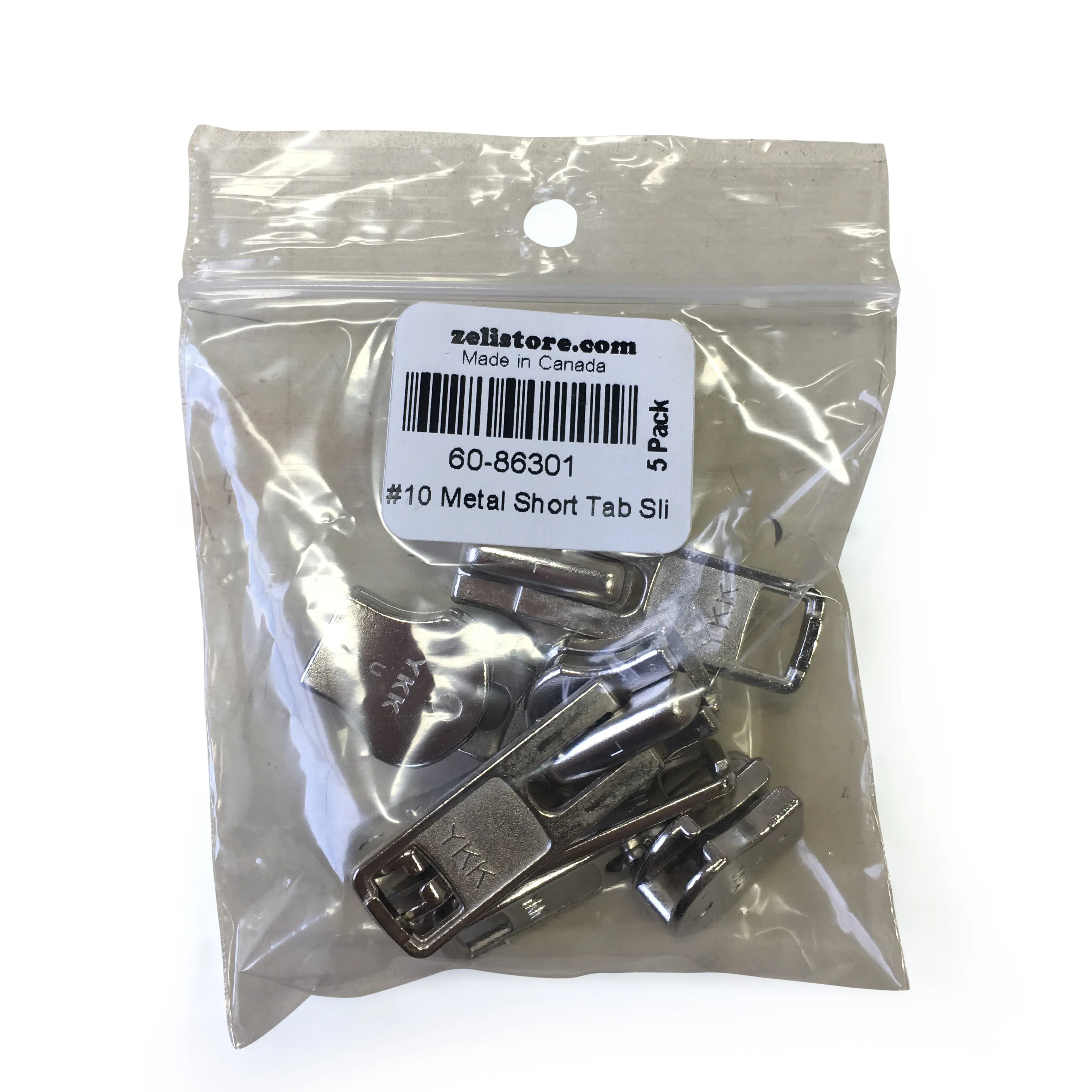 #10 YKK Metal Short Tab Slider Nickel 5 Pack