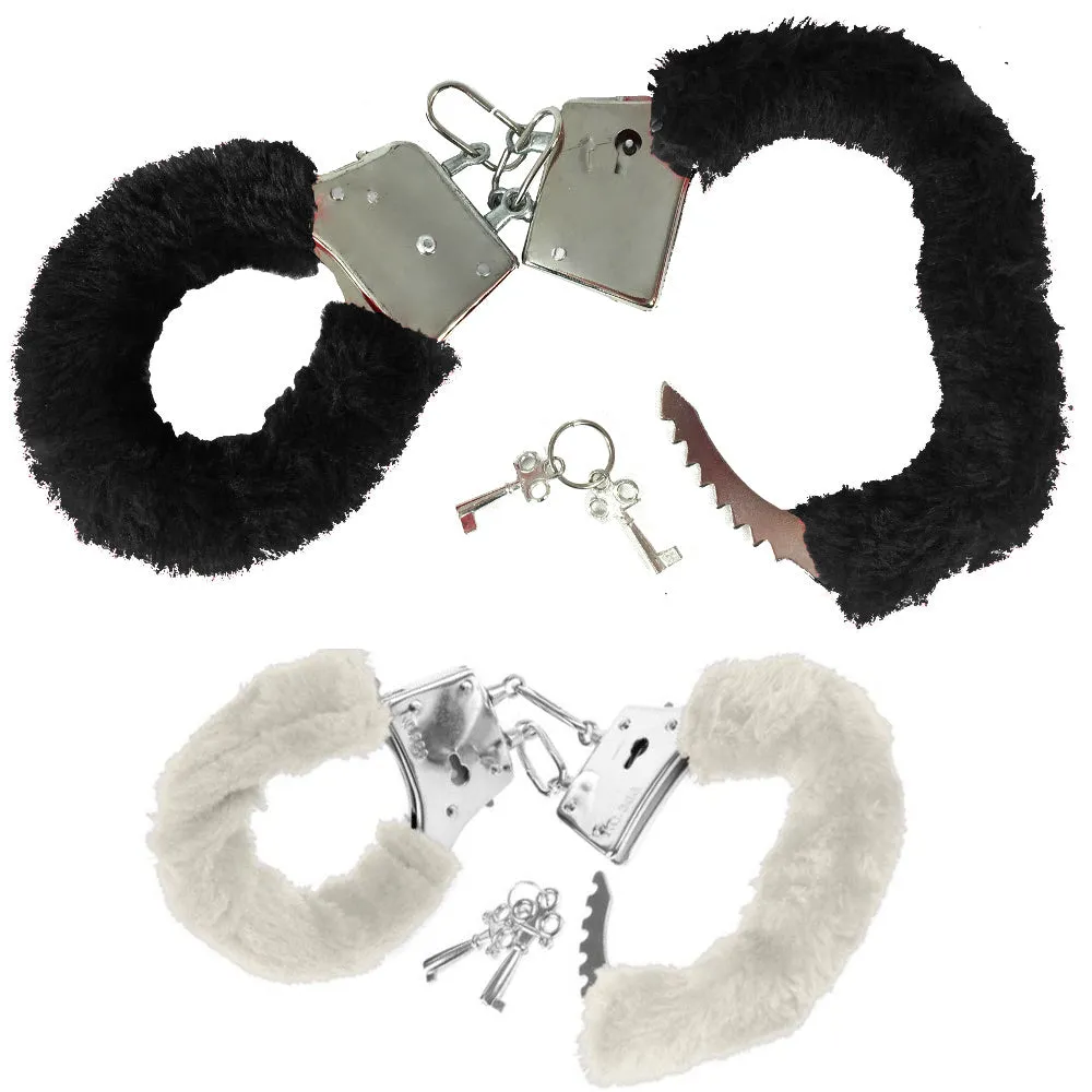 2 Pk Furry Handcuffs Adult Fun Naughty Gag Gift Novelty Fuzzy Toy Metal Romance