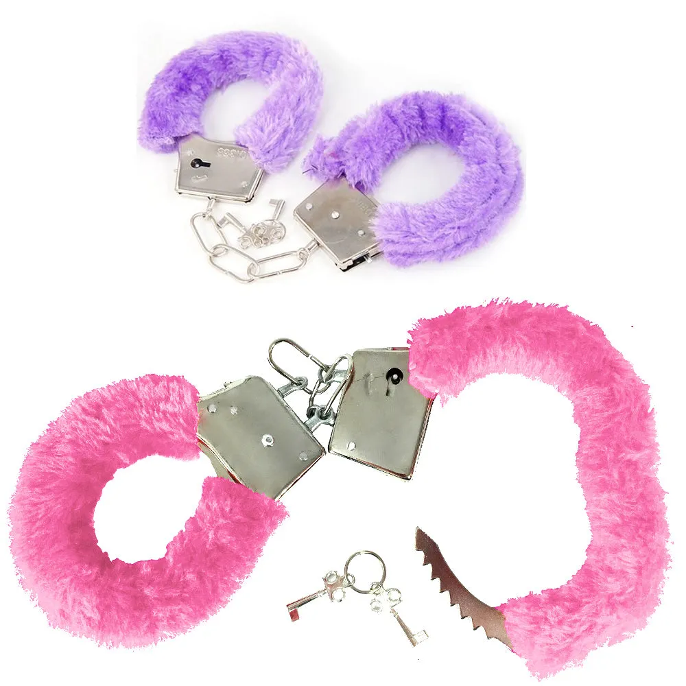 2 Pk Furry Handcuffs Adult Fun Naughty Gag Gift Novelty Fuzzy Toy Metal Romance