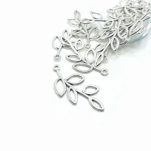 4, 20 or 50 Pieces: Antiqued Silver Tree Branch Charm, Leaf Connector