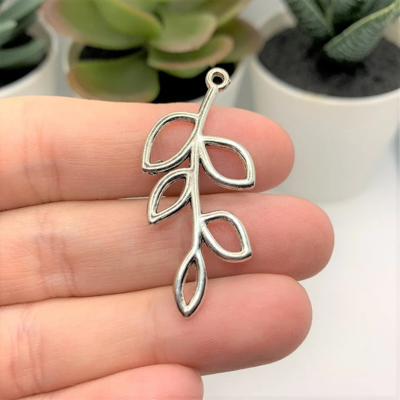 4, 20 or 50 Pieces: Antiqued Silver Tree Branch Charm, Leaf Connector