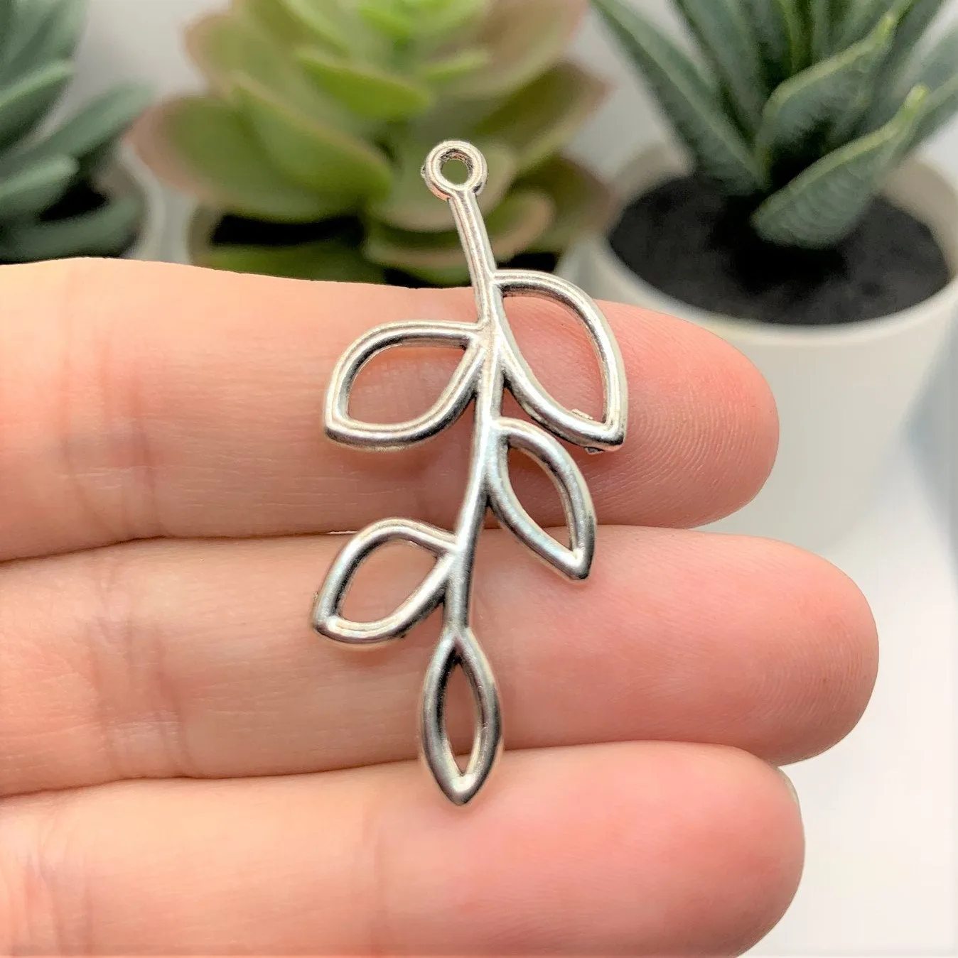 4, 20 or 50 Pieces: Antiqued Silver Tree Branch Charm, Leaf Connector