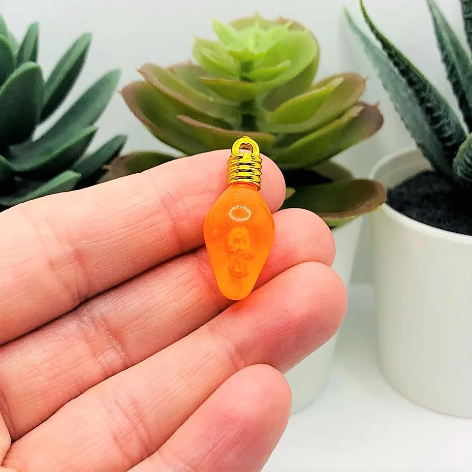 4 or 20 Pieces: Orange Christmas Lightbulb 3D Acrylic Charms