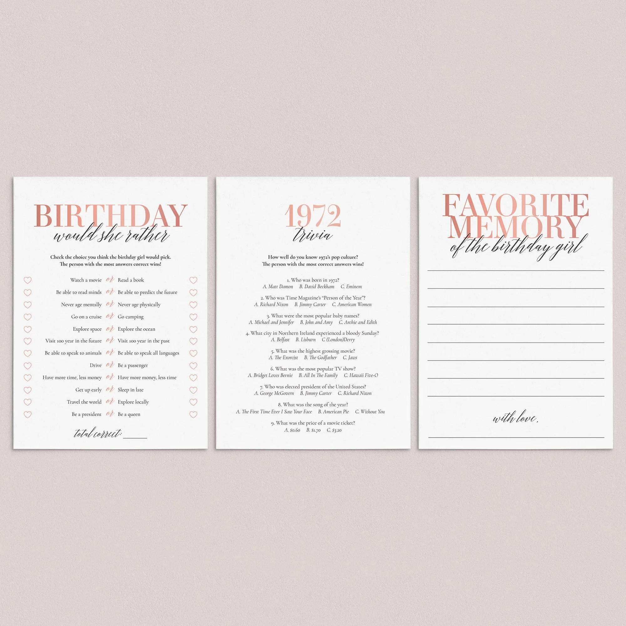 52nd Birthday Games For Women Born in 1972