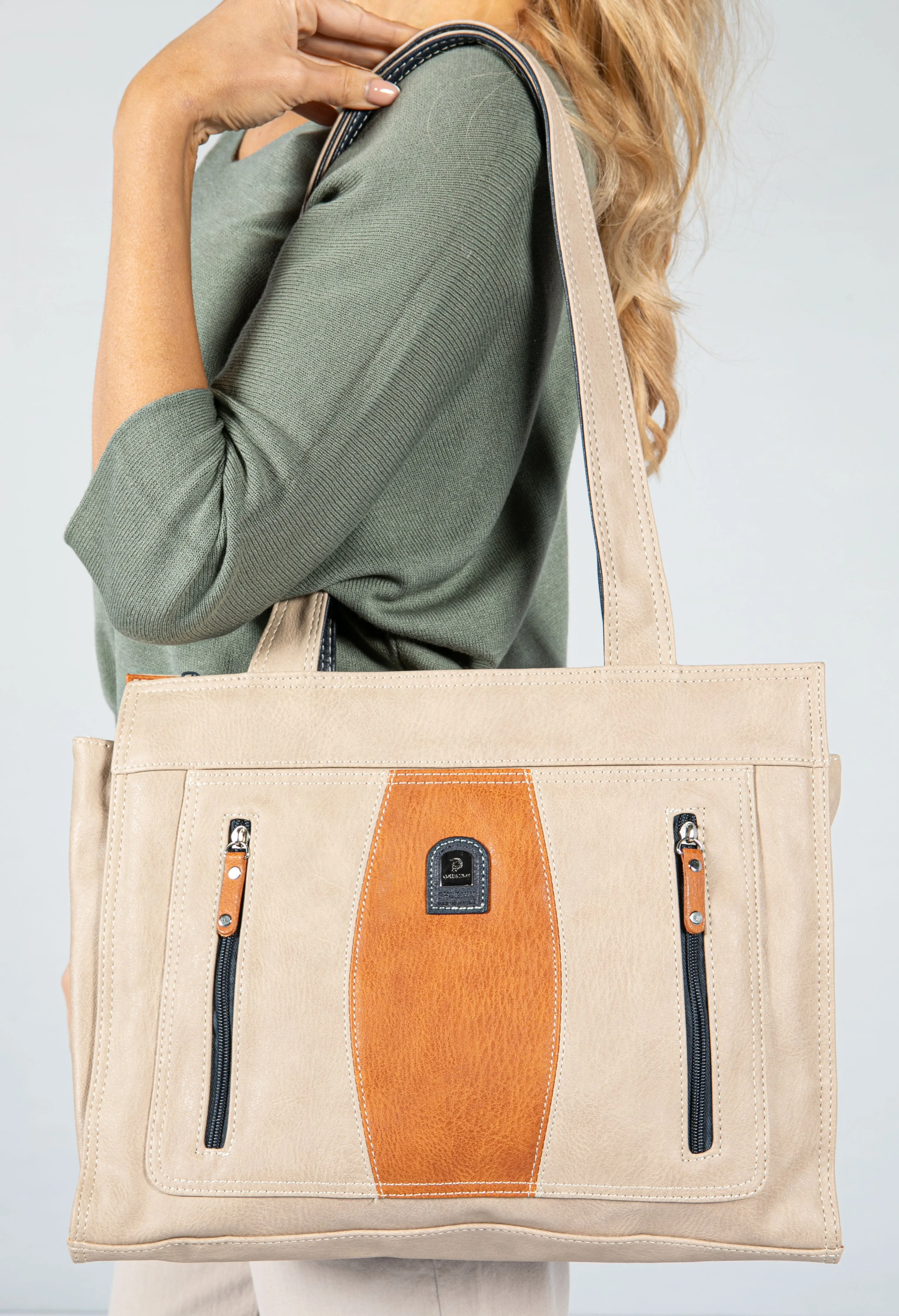 Almond and Navy Messenger Bag