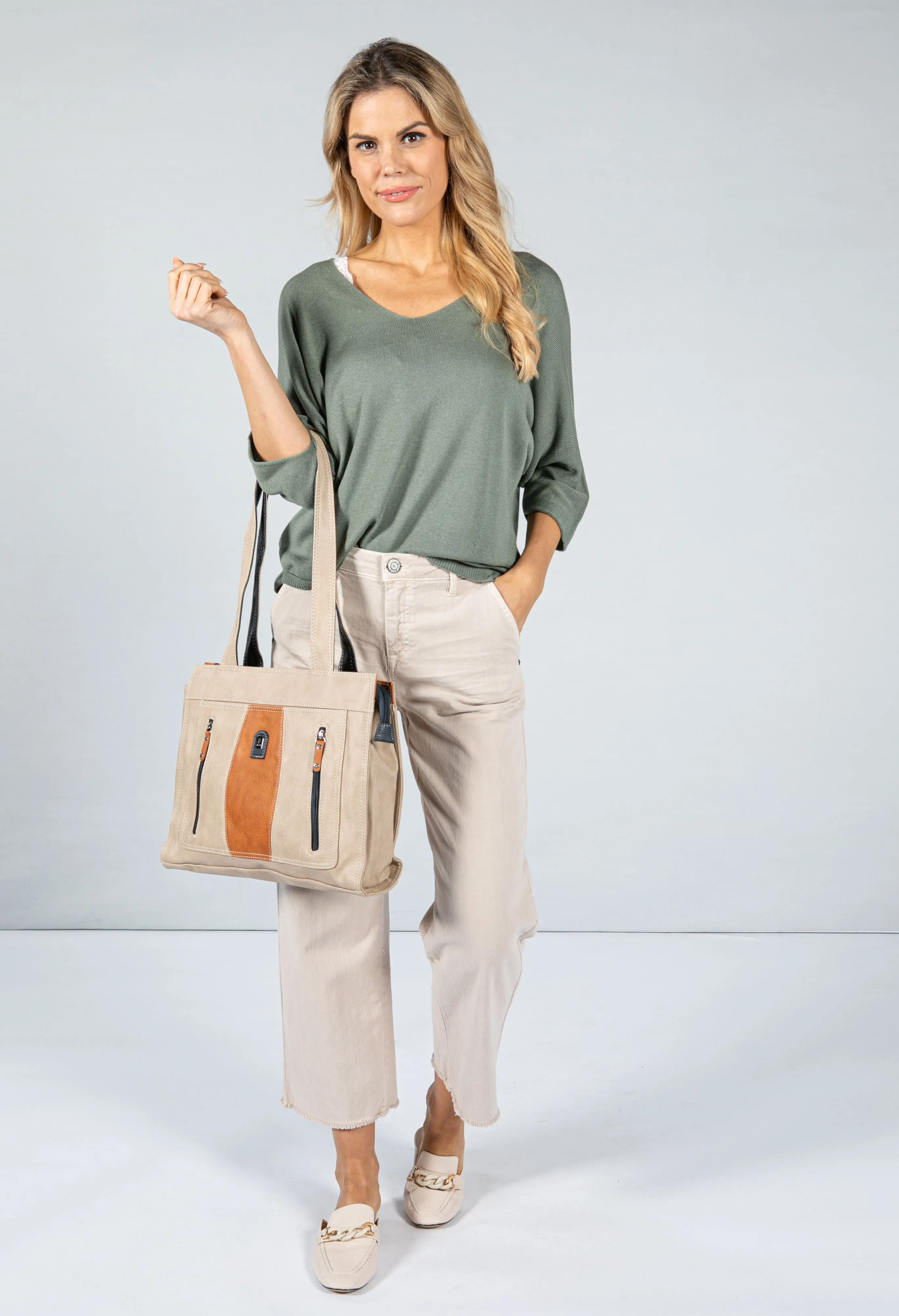 Almond and Navy Messenger Bag