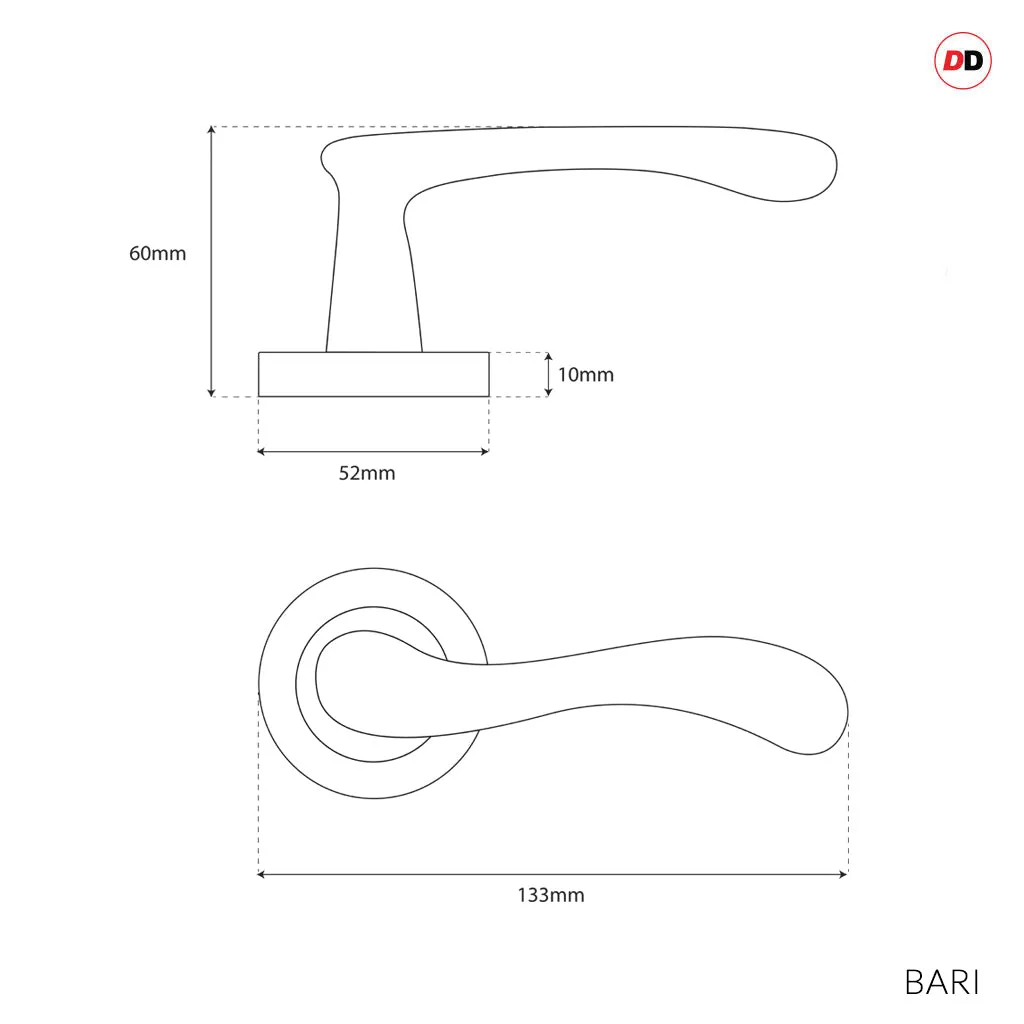 Bari Door Lever Handle Pack - 4 Radius Cornered Hinges - Satin Finish