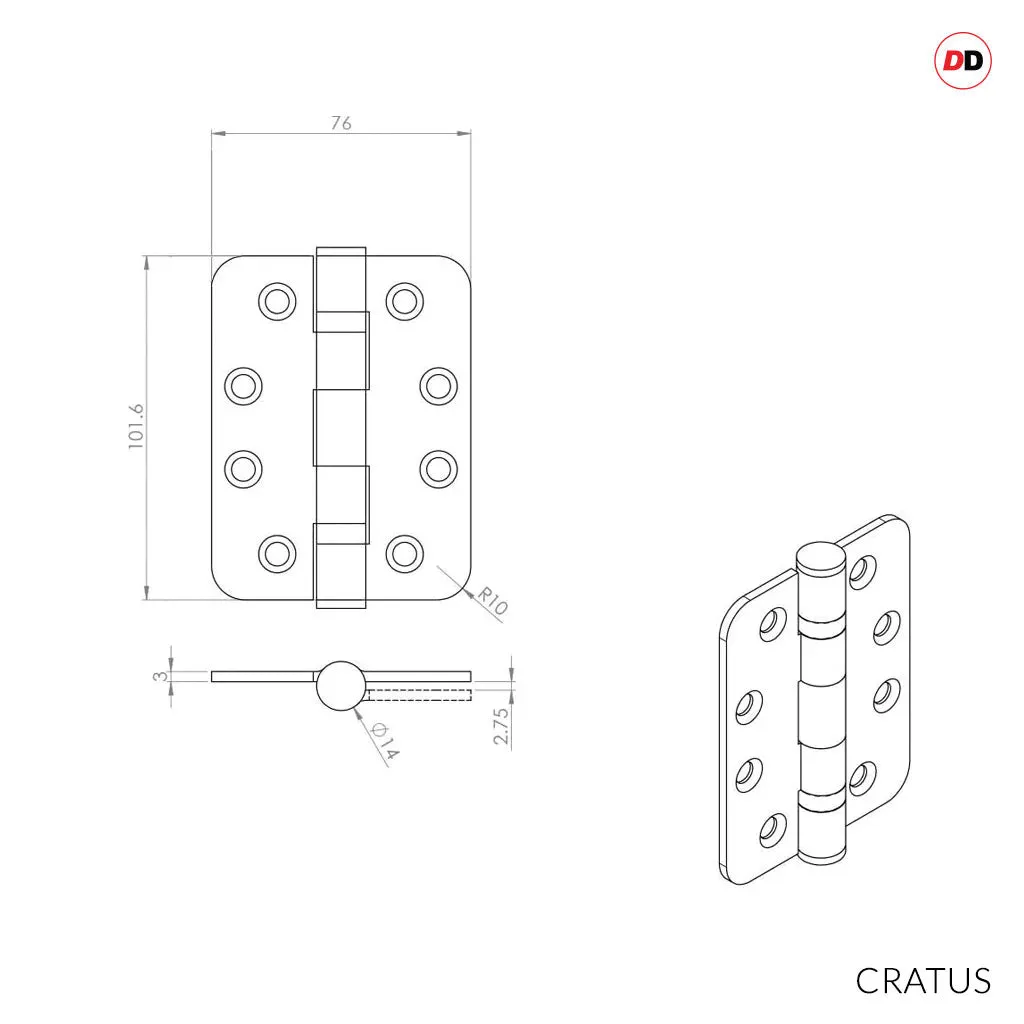 Bari Door Lever Handle Pack - 4 Radius Cornered Hinges - Satin Finish