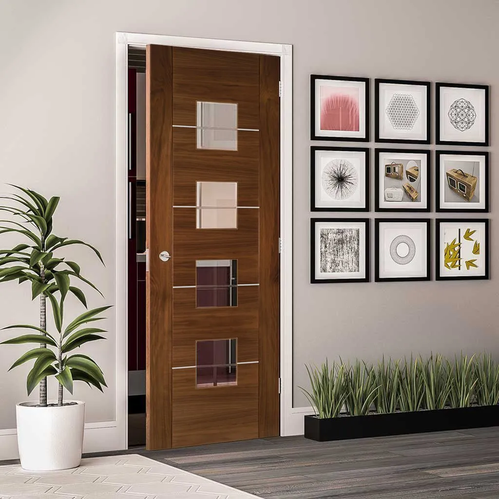 Bespoke Valencia Glazed Walnut Internal Door - Prefinished