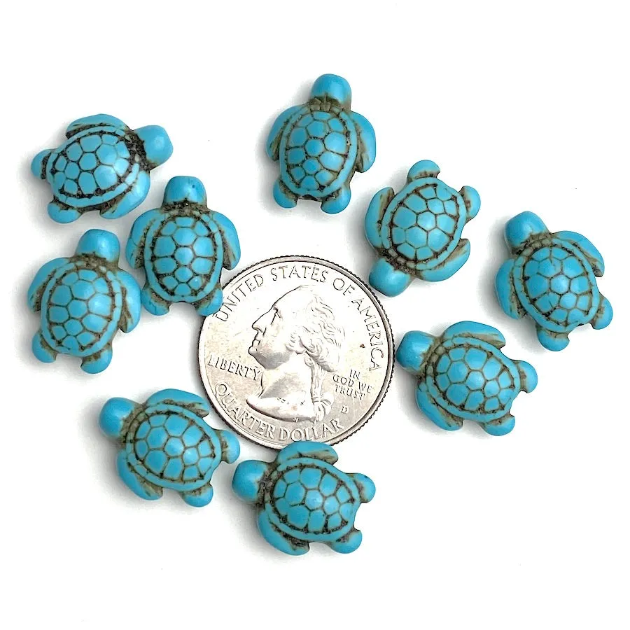 Blue Turtle Beads, Faux Turquoise, 3/4" Howlite Stone, Pack of THREE Turtles, #LP-25