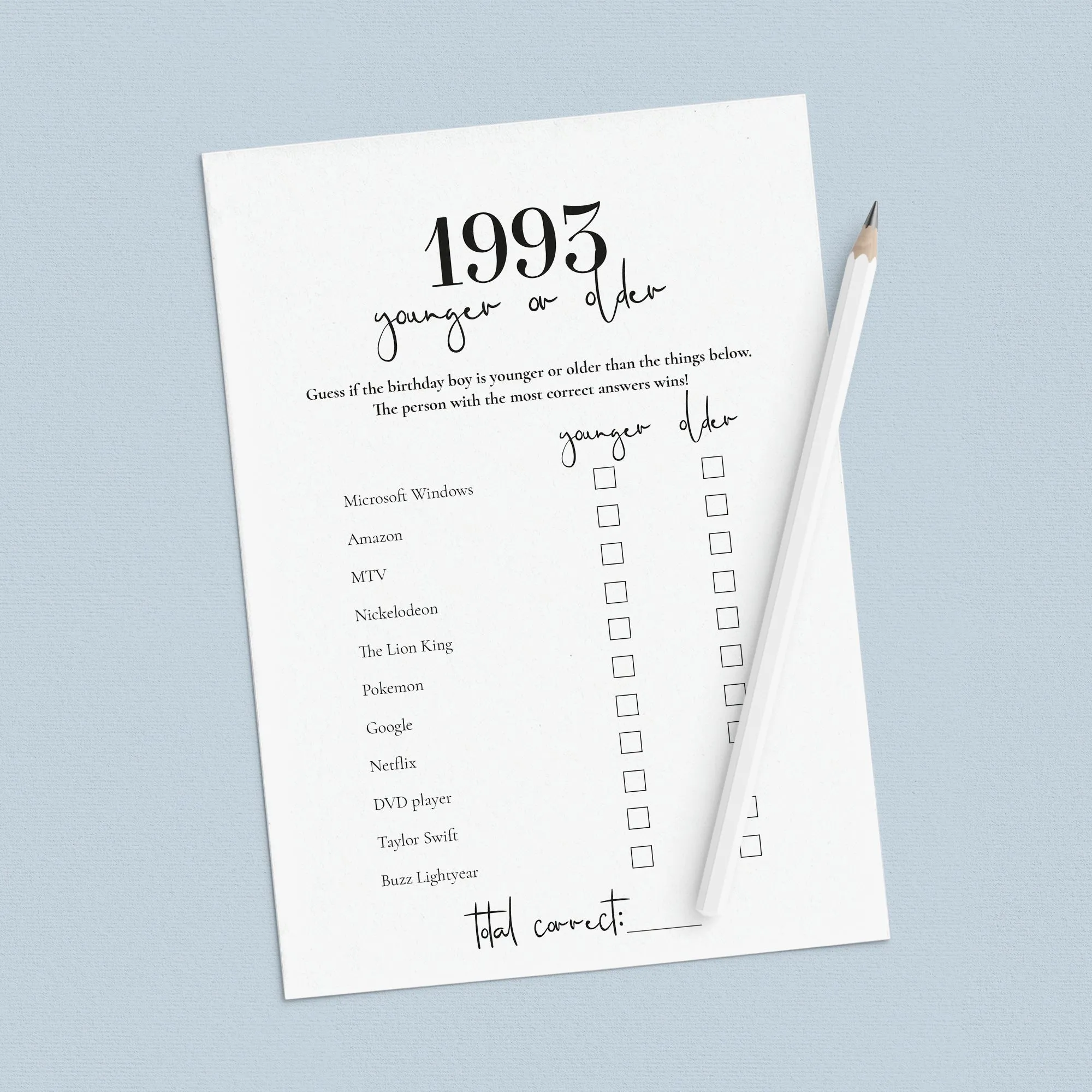 Born in 1993 31st Birthday Party Games Bundle For Men