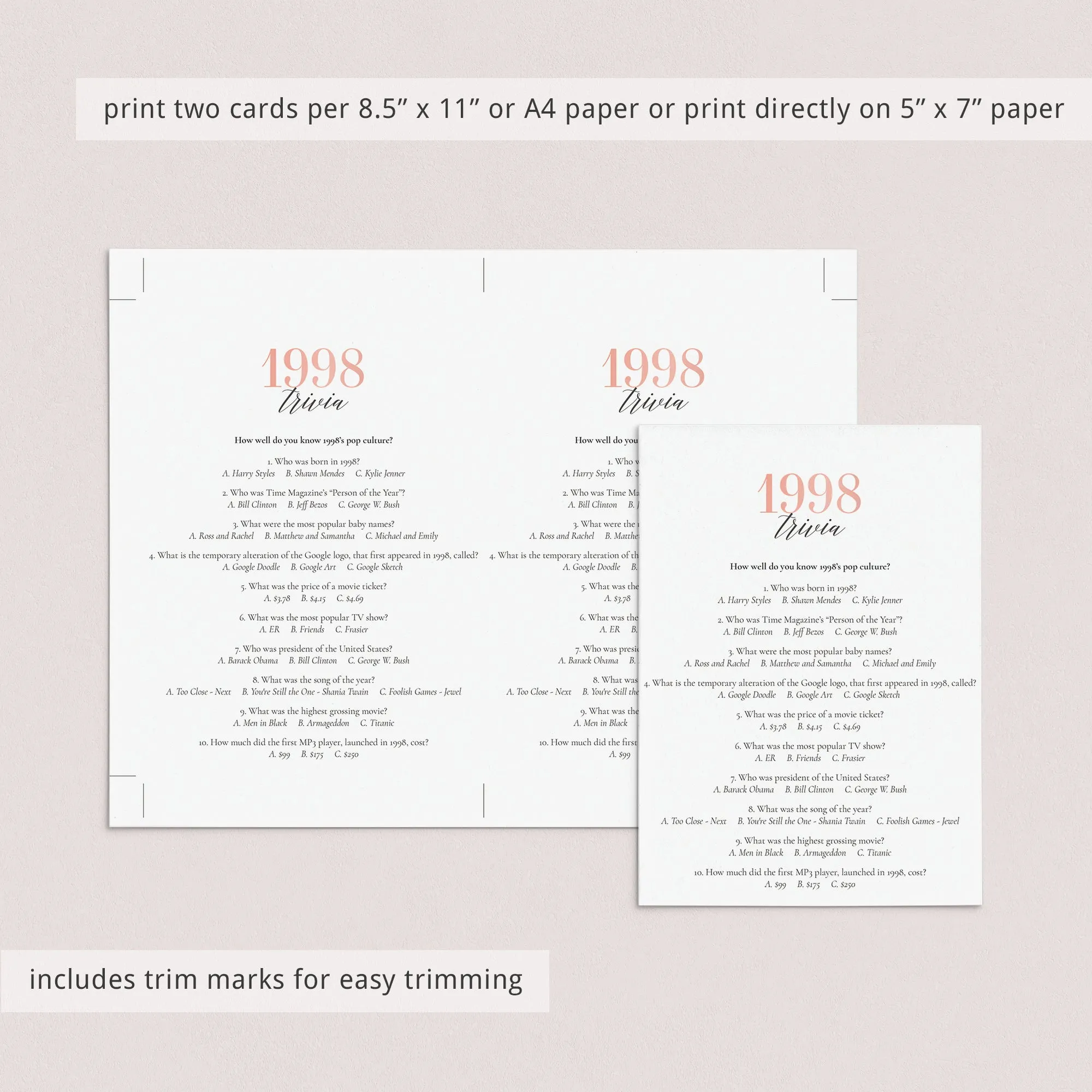 Born In 1998 26th Birthday Party Games Bundle For Women