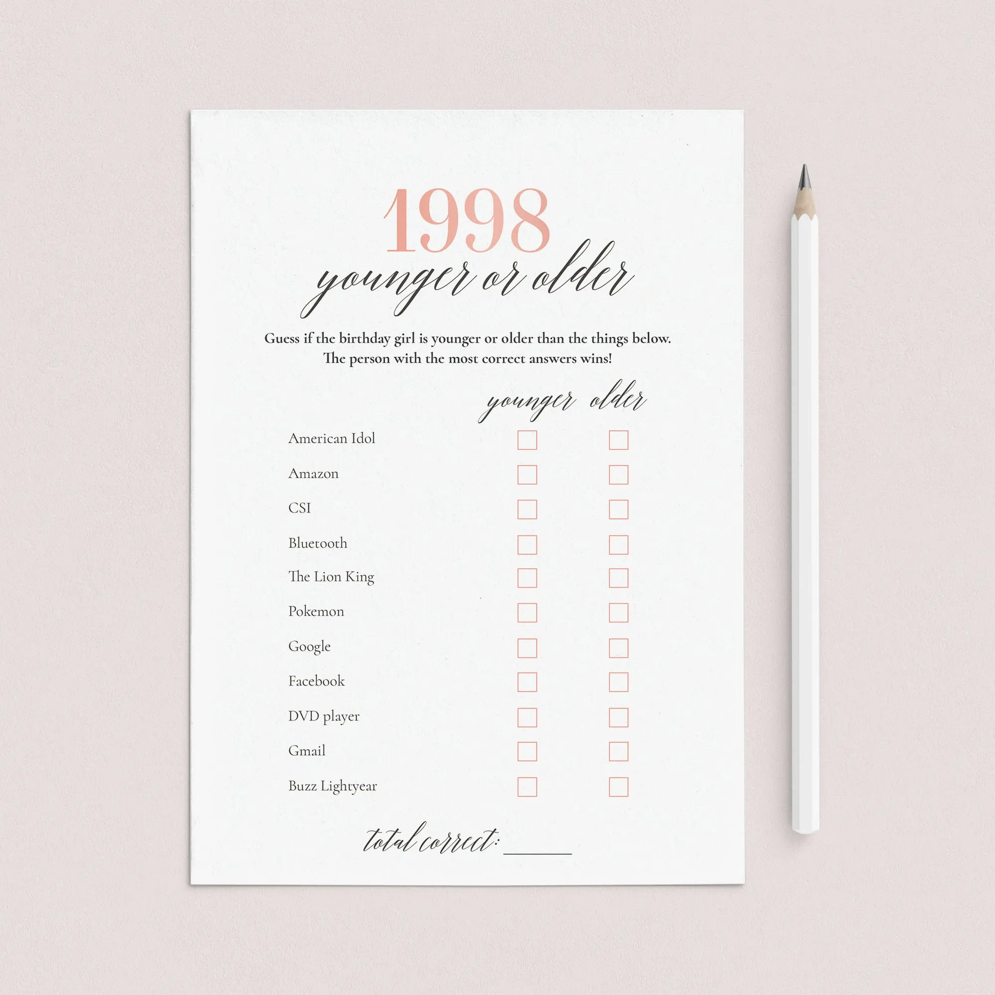 Born In 1998 26th Birthday Party Games Bundle For Women