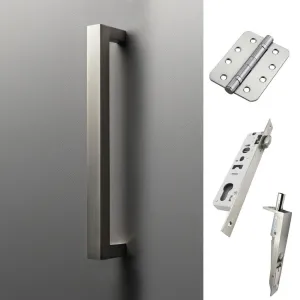 Concord 280mm Back to Back Double Door Pull Handle Pack - 6 Radius Cornered Hinges - Satin Stainless Steel