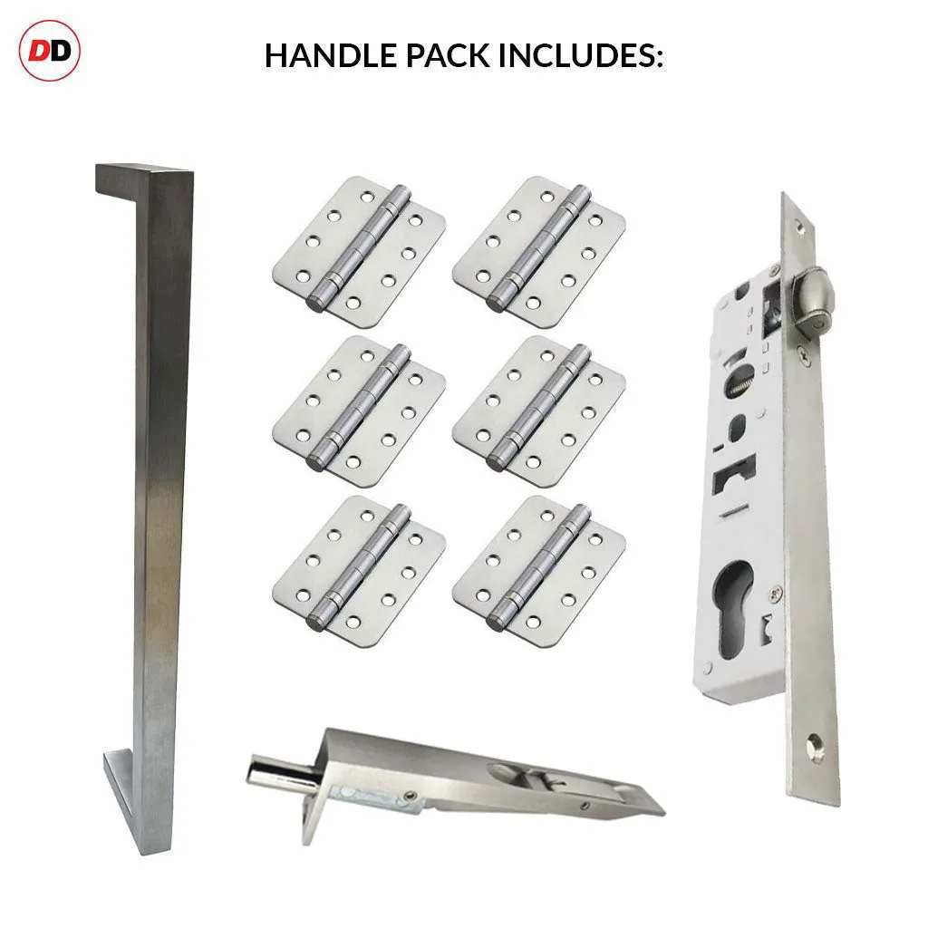 Concord 280mm Back to Back Double Door Pull Handle Pack - 6 Radius Cornered Hinges - Satin Stainless Steel