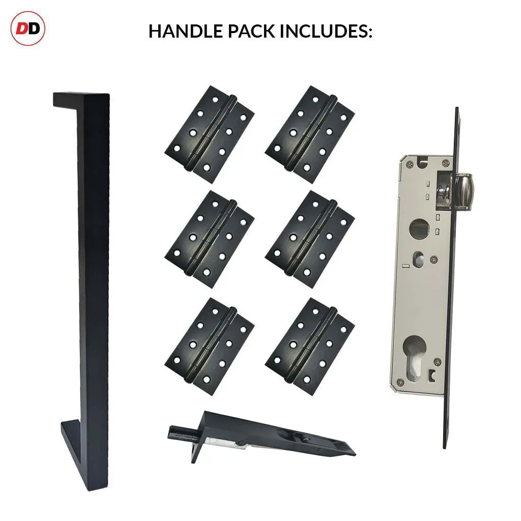 Concord 280mm Back to Back Double Door Pull Handle Pack - 6 Square Hinges - Matt Black