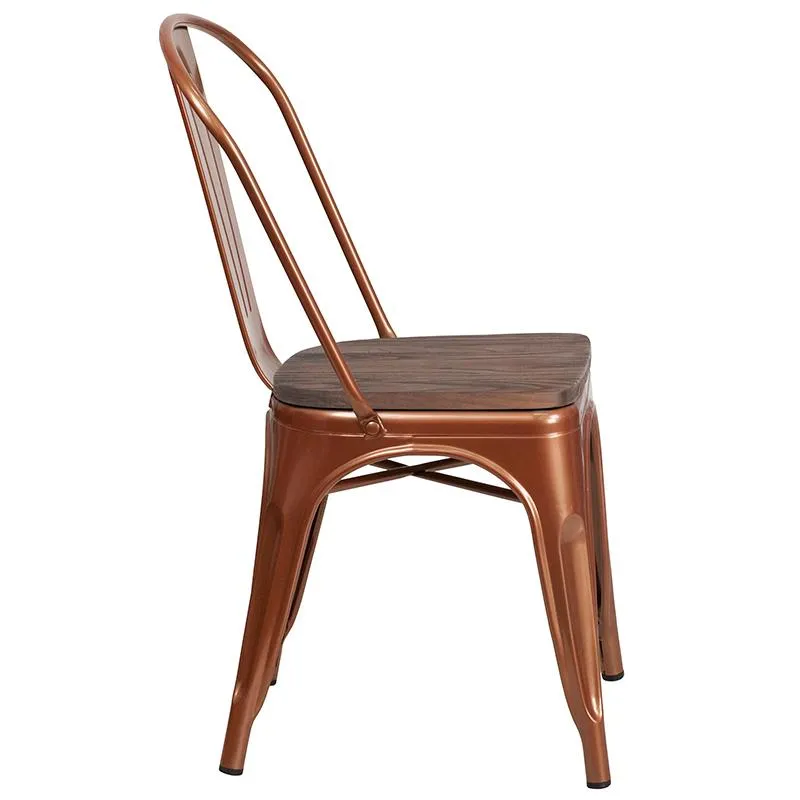 Copper Finish Dark Wood Seat Tolix Chair