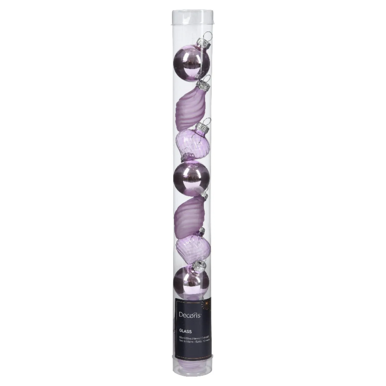 Decoris 3cm Lilac Breeze Mixed Shape Glass Baubles (Set of 9) - 014713