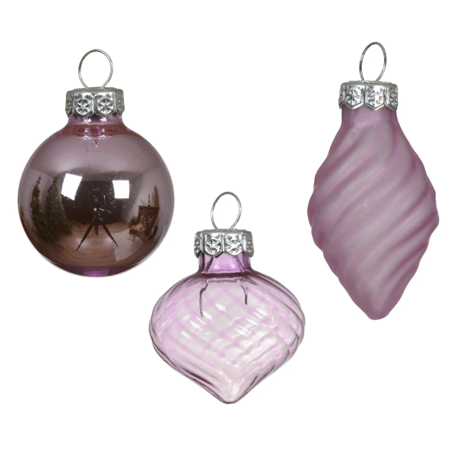 Decoris 3cm Lilac Breeze Mixed Shape Glass Baubles (Set of 9) - 014713