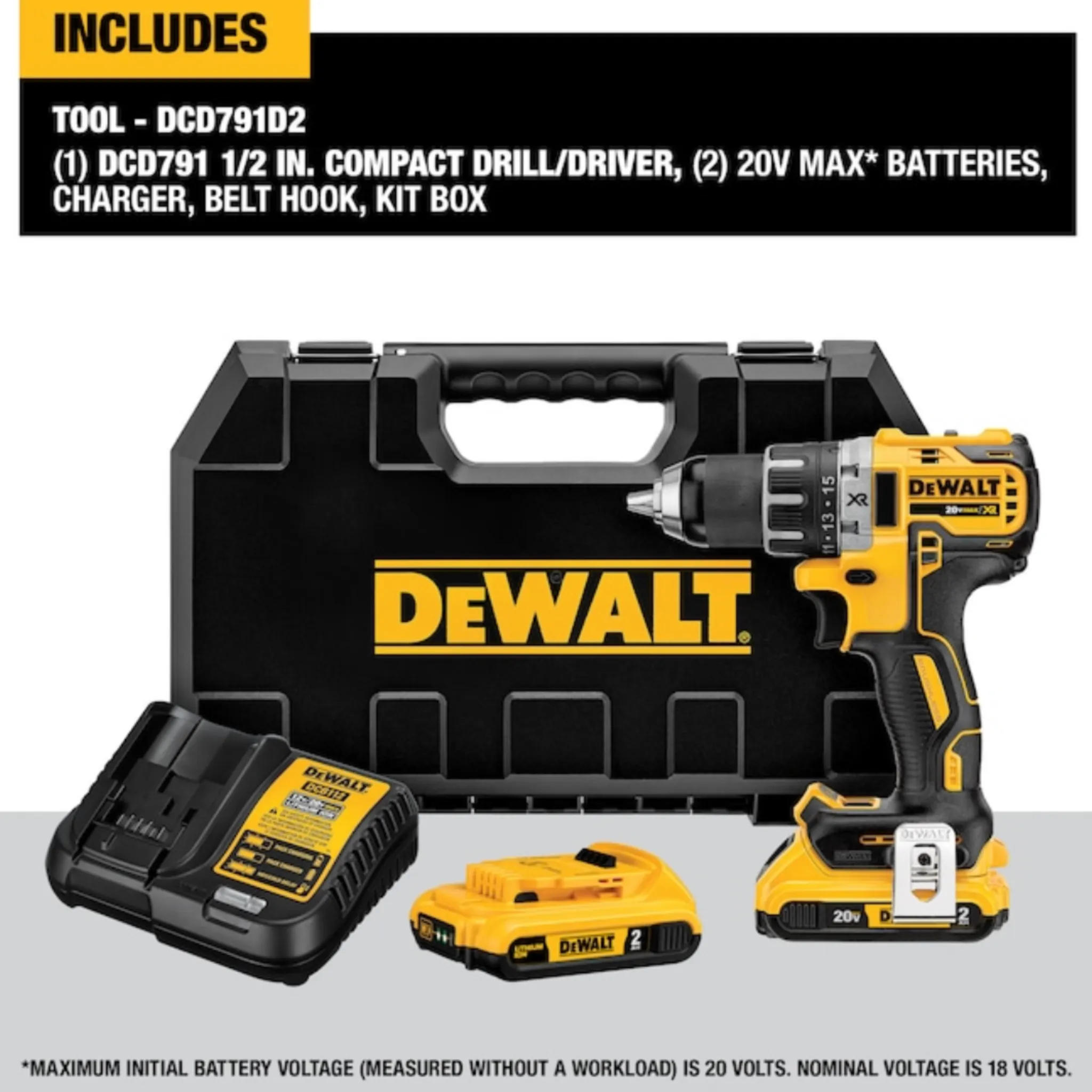 DEWALT XR 20-volt 1/2-in Brushless Cordless Drill (2 Li-ion Batteries Included and Charger Included)
