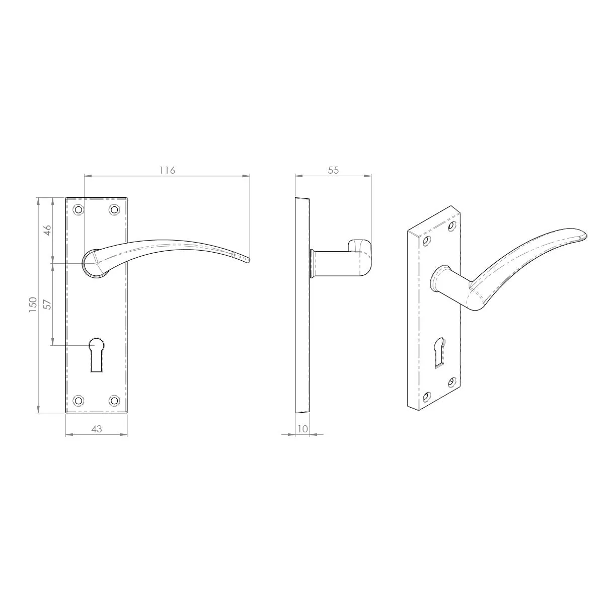 Double Door DL64 Wing Contemporary Lever Lock Satin Chrome - Combo Handle & Accessory Pack