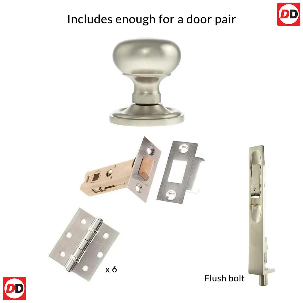 Double Door Pack Harrogate Mushroom Old English Mortice Knob Satin Nickel  Combo Handle & Accessory Pack