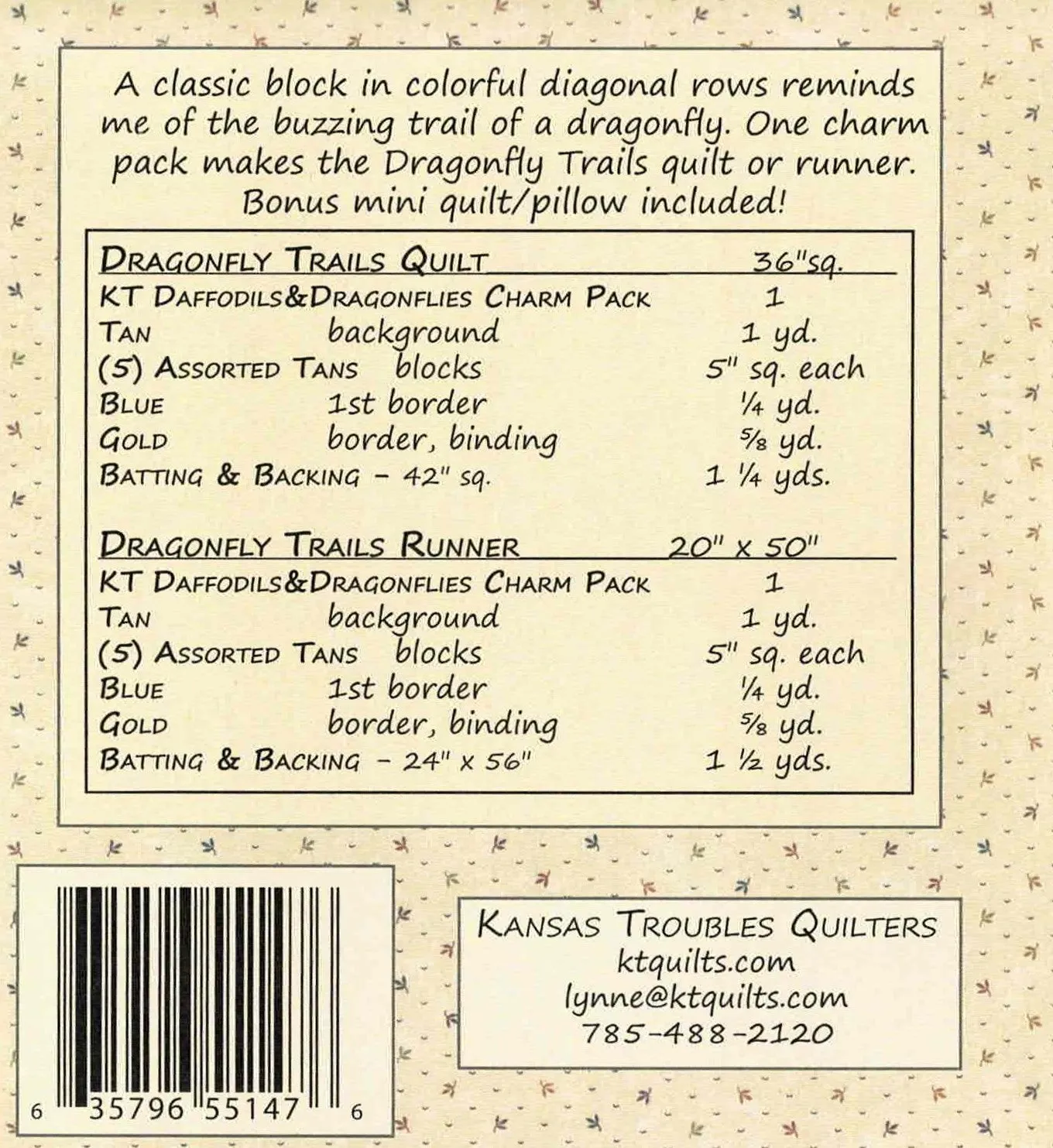DRAGONFLY TRAILS - Kansas Troubles Quilters' Pattern KT 55147