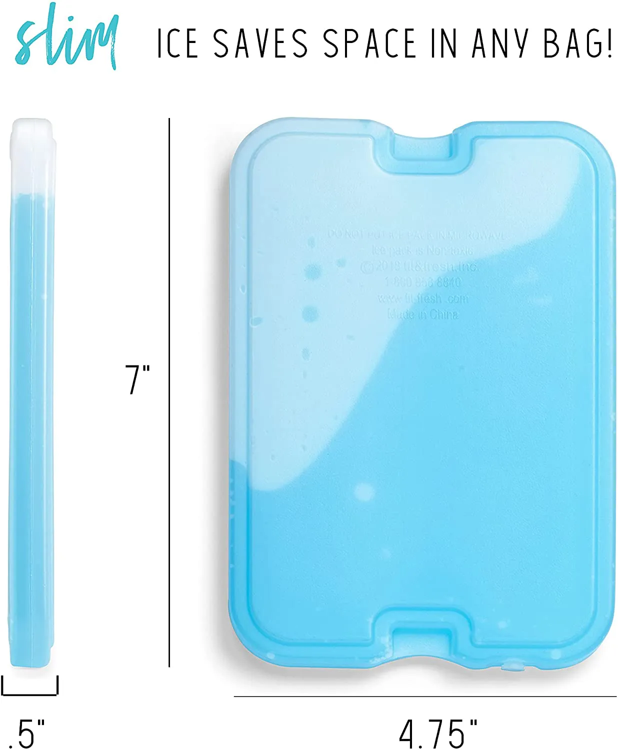Fit & Fresh XL Cool Coolers Freezer Slim Ice Pack for Lunch Box, Set of 4, Large, Blue