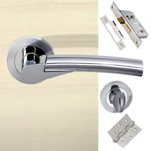 Florida Status Bathroom Lever on Round Rose Satin Chrome Polished Chrome Combo Handle Pack
