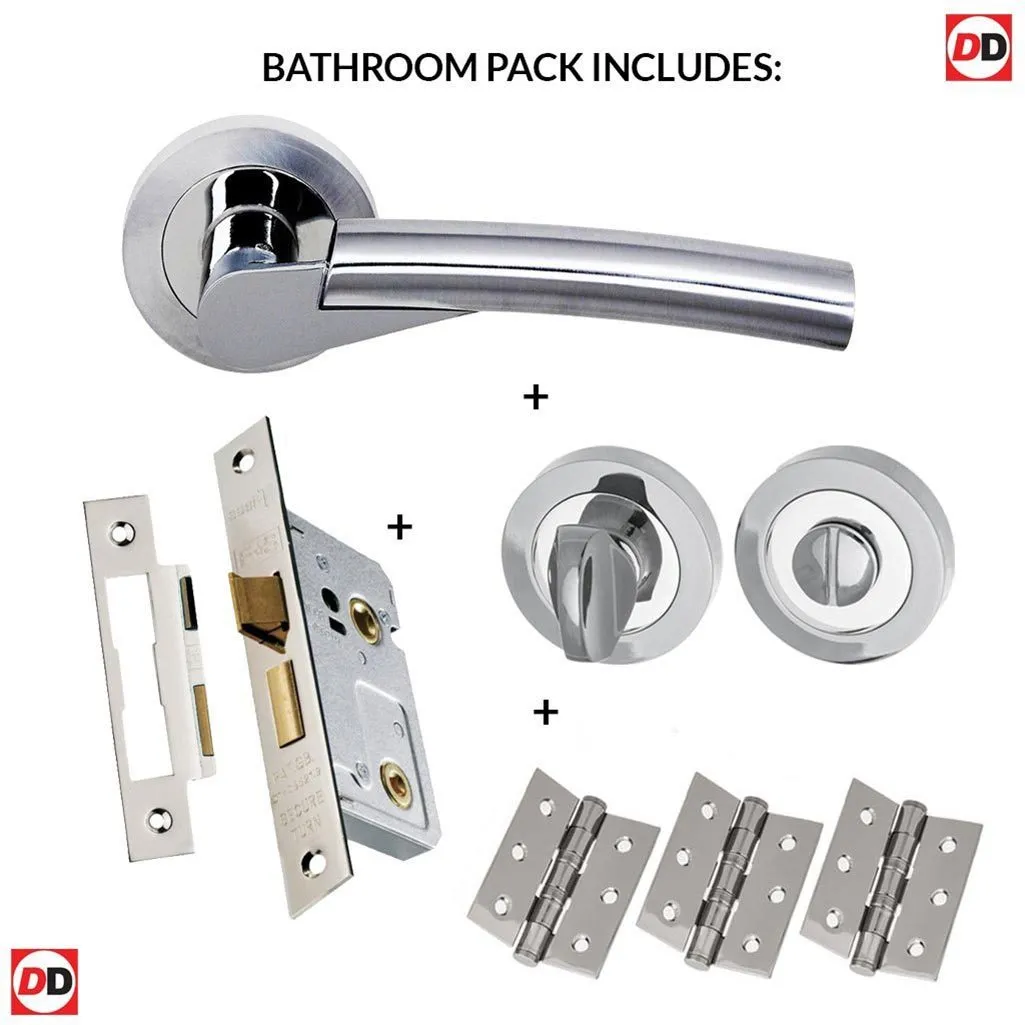 Florida Status Bathroom Lever on Round Rose Satin Chrome Polished Chrome Combo Handle Pack