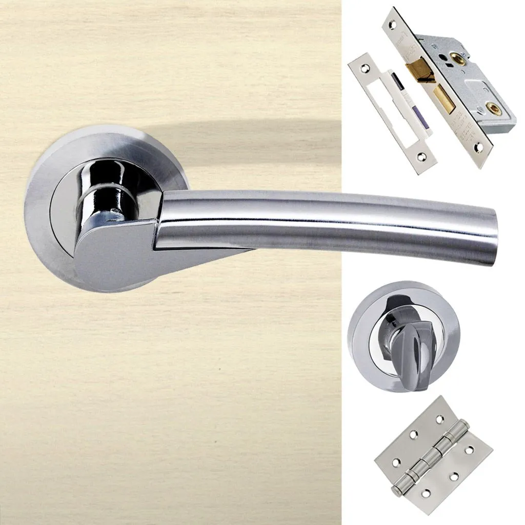 Florida Status Bathroom Lever on Round Rose Satin Chrome Polished Chrome Combo Handle Pack