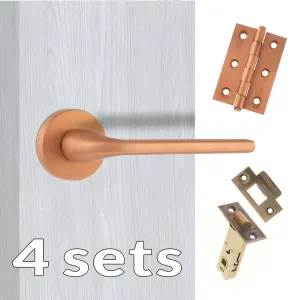 Four Pack Forme Milly Designer Lever on Round Rose Urban Satin Copper Combo Handle Pack