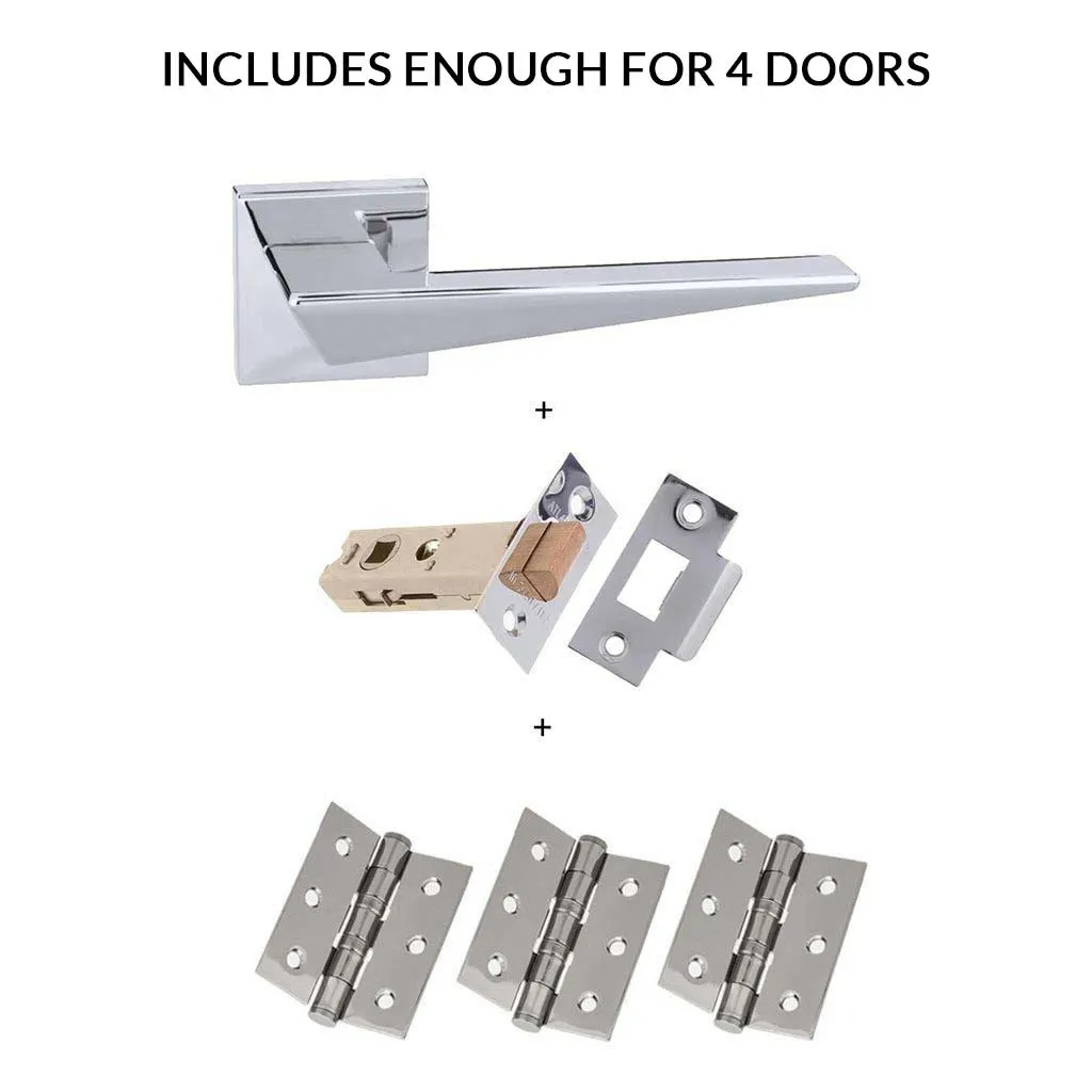 Four Pack Forme Naxos Designer Lever on Minimal Square Rose Polished Chrome Combo Handle Pack