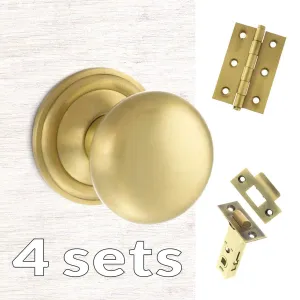 Four Pack Harrogate Mushroom Old English Mortice Knob Satin Brass Combo Handle Pack