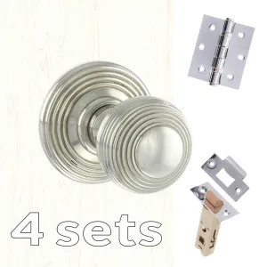 Four Pack Ripon Reeded Old English Mortice Knob Polished Nickel Combo Handle Pack