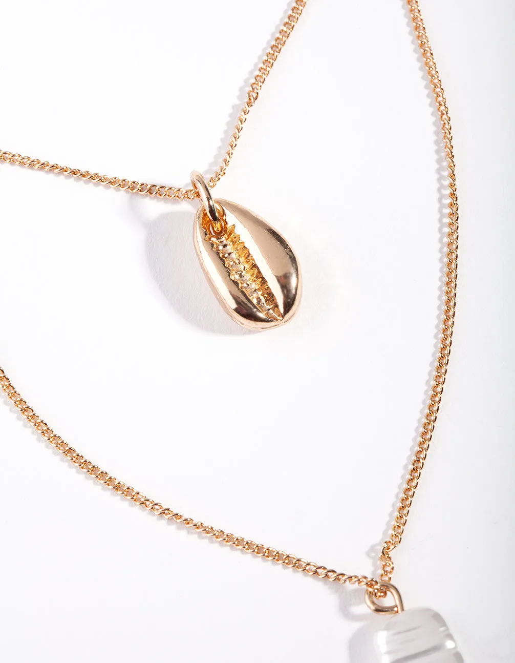 Gold Pearl Shell Layered Necklace