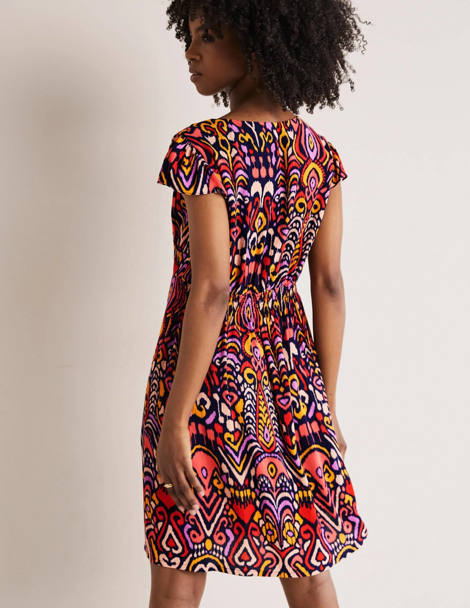 Grace Flutter Sleeve Dress-Navy, Ikat Charm