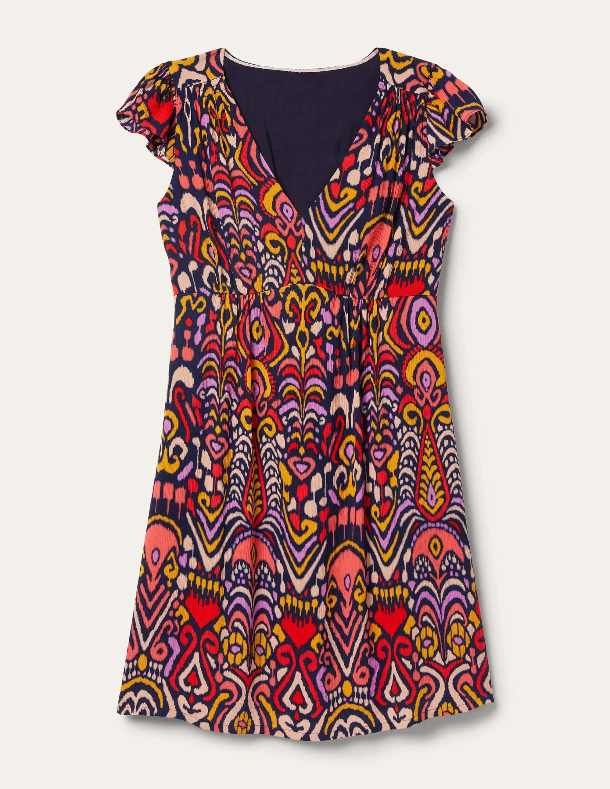 Grace Flutter Sleeve Dress-Navy, Ikat Charm
