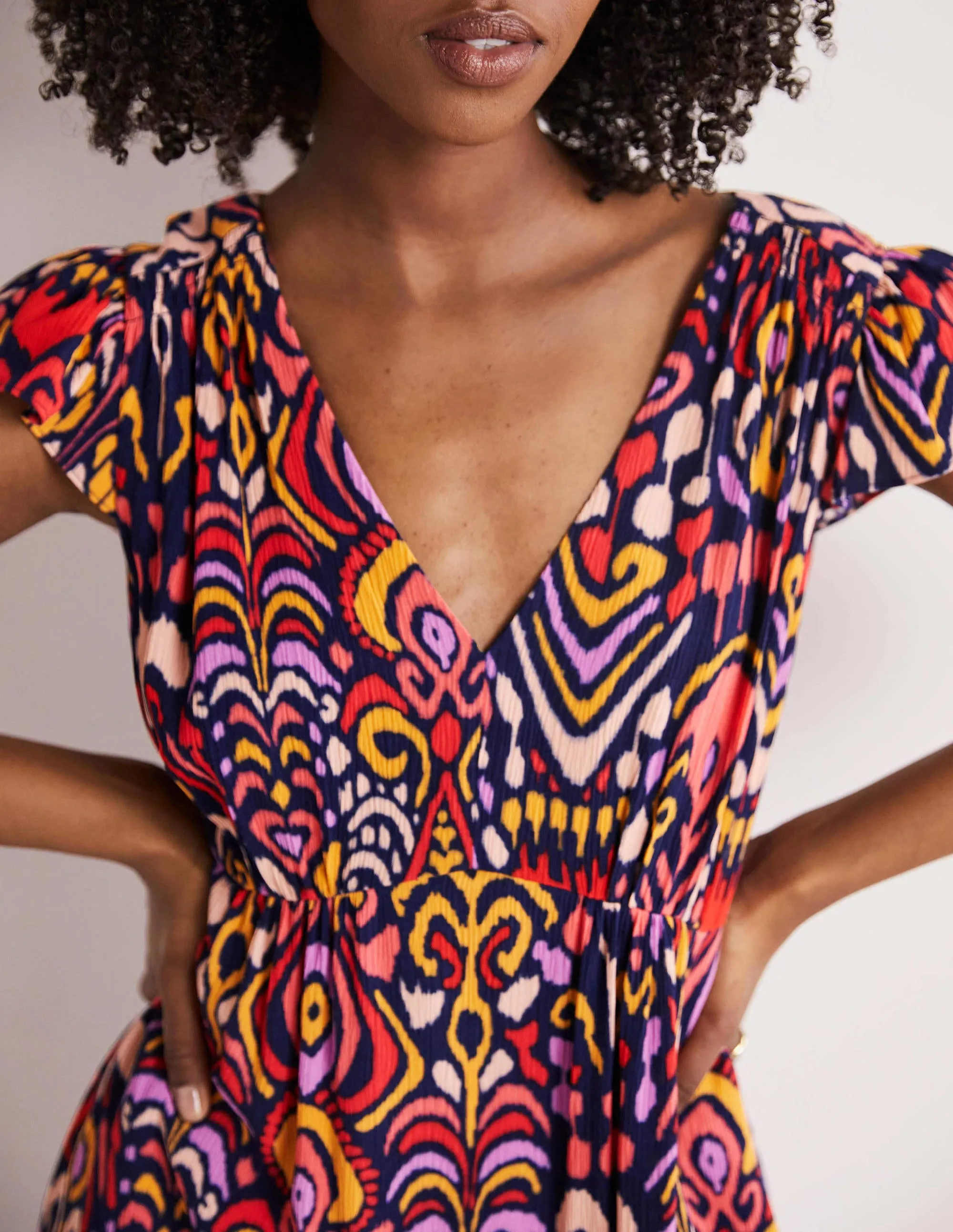 Grace Flutter Sleeve Dress-Navy, Ikat Charm