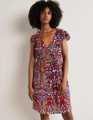 Grace Flutter Sleeve Dress-Navy, Ikat Charm