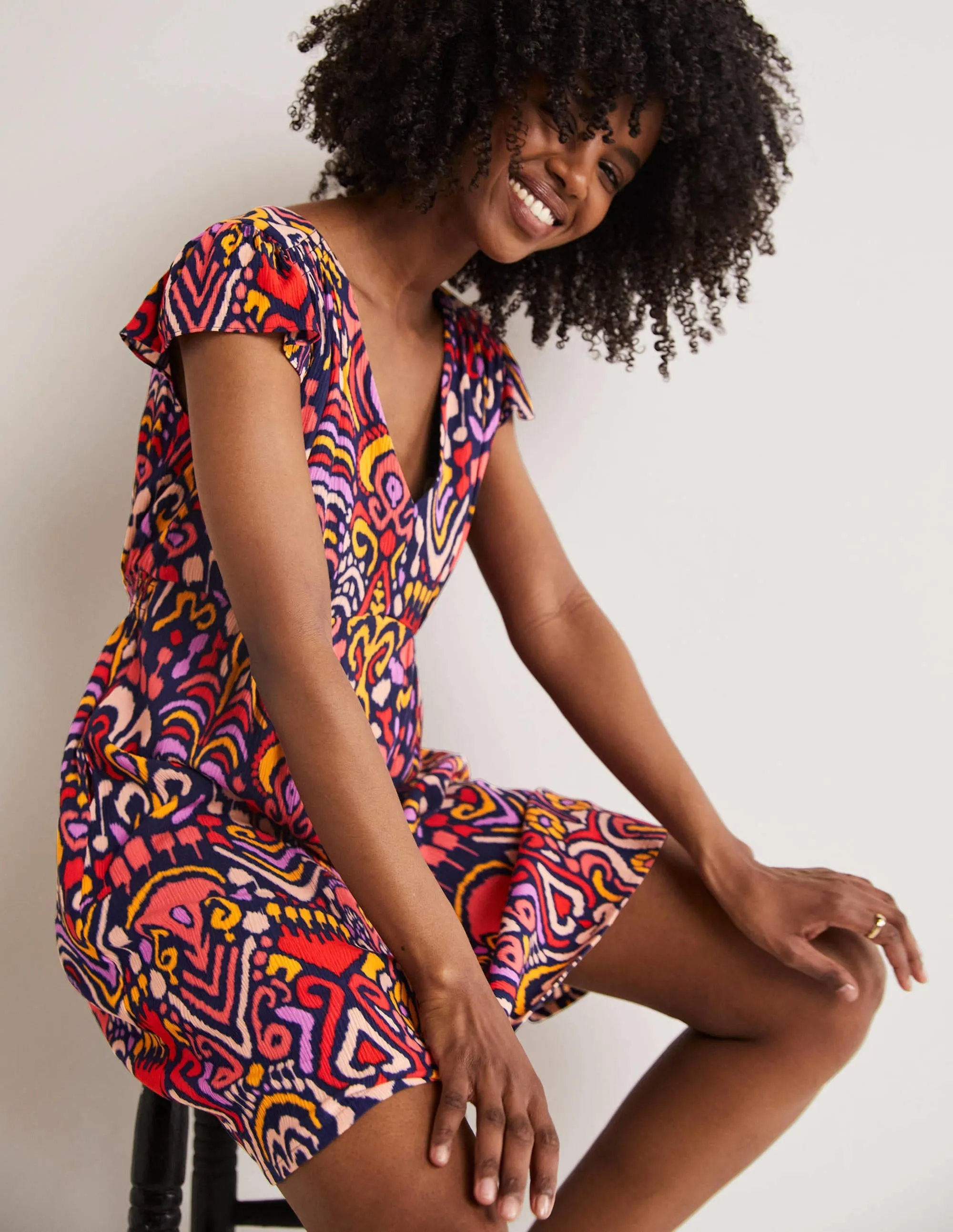 Grace Flutter Sleeve Dress-Navy, Ikat Charm