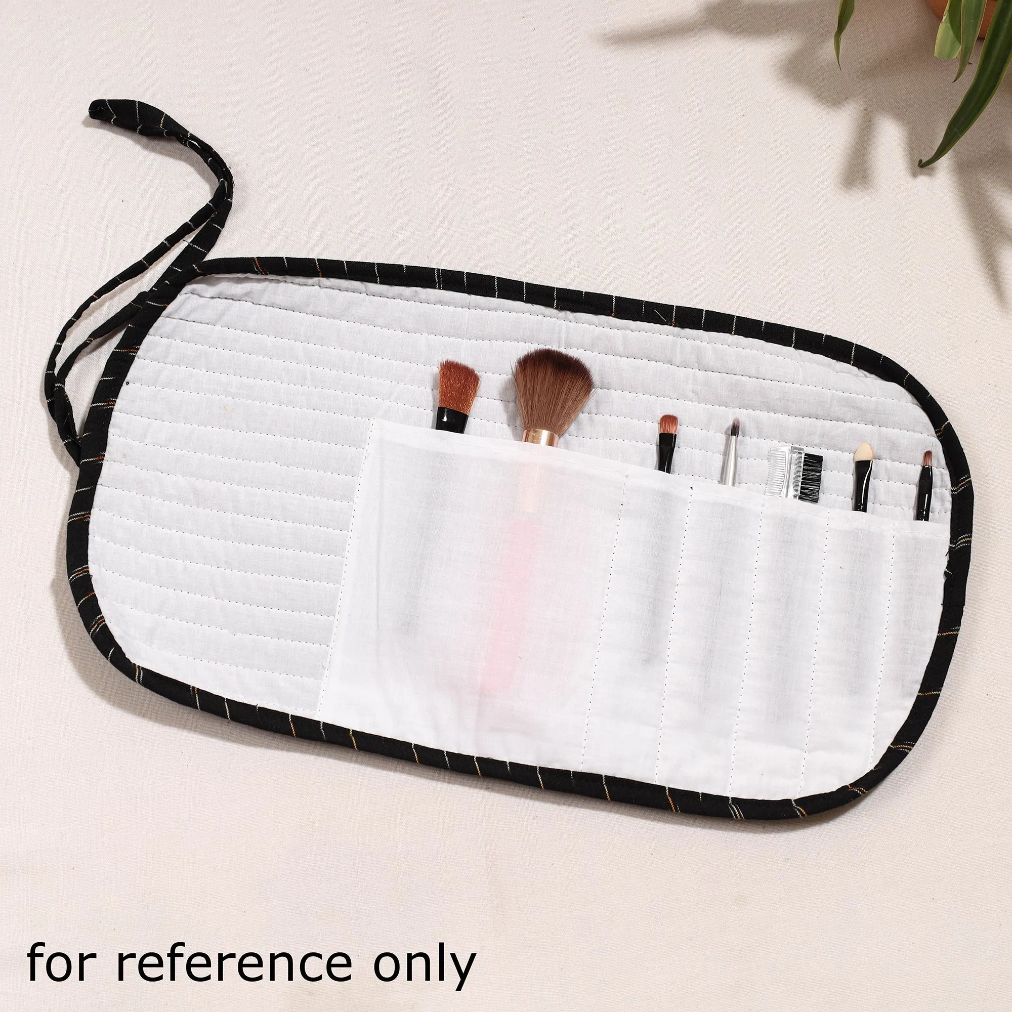 Grey - Kalamkari Fabric Multipurpose Segmented Make-up Brush Wrap Pouch/Case