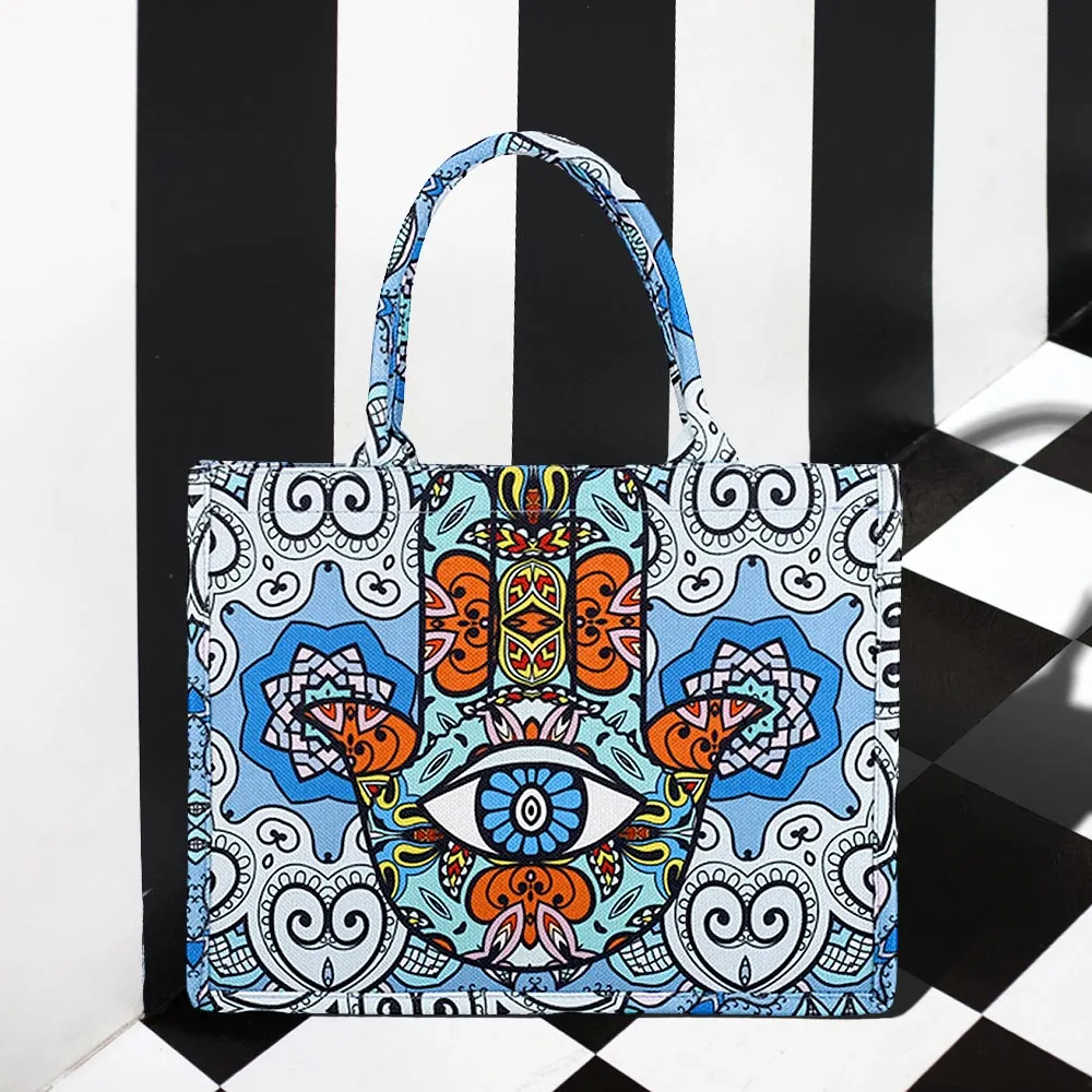 iLLASPARKZ Evil Eye Hamsa Hand Printed Tote Bag