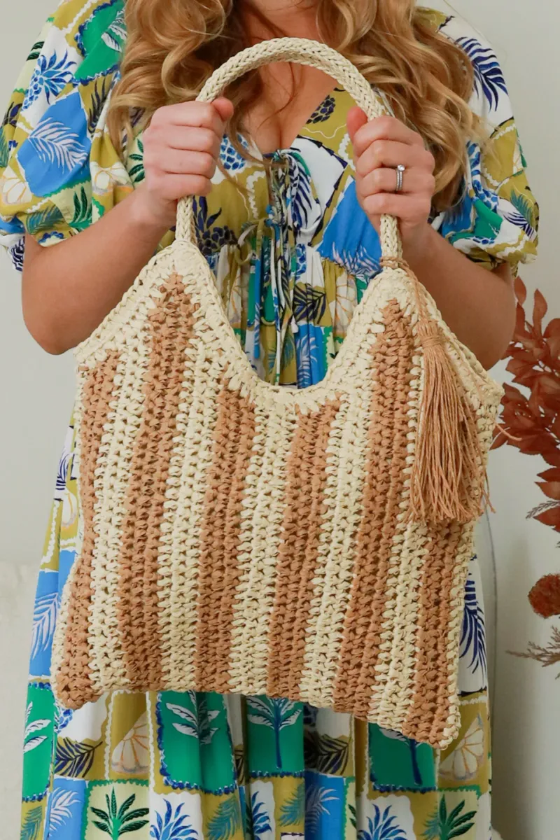 Isabella Boho Marina Straw Natural Beach Bag