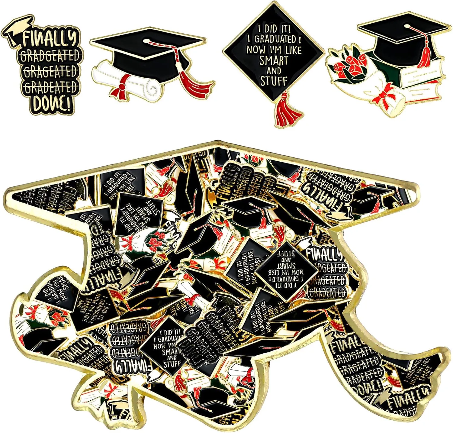 Junkin 24 Pcs Graduation Enamel Pins Set 4 Styles 2025 Graduation Gifts Button Lapel Pins Souvenir Emblem Graduate Pin Book Flower Grad Cap and Diploma for College Teacher Congrats Grad Party Favor