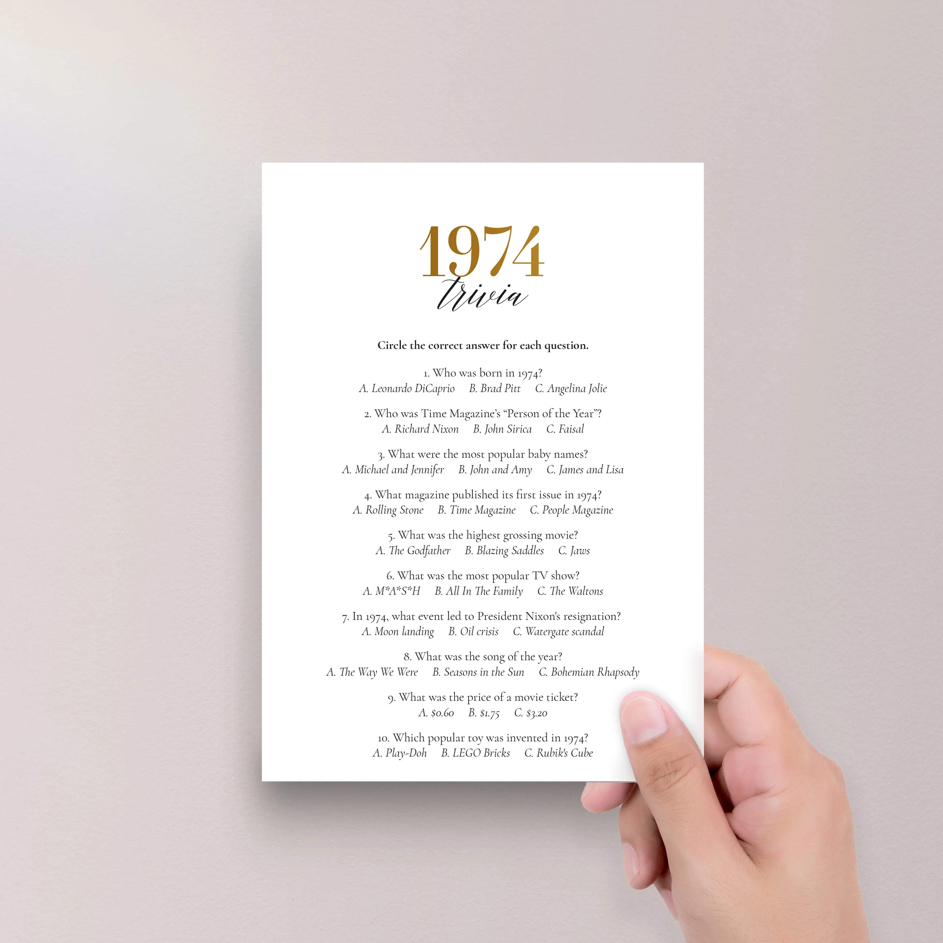 Married In 1974 50th Wedding Anniversary Party Games Bundle Golden