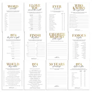 Married In 1974 50th Wedding Anniversary Party Games Bundle Golden