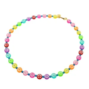 Maxi Ombre Rainbow Smiley Charm Faceted Glass Bead Necklace